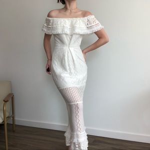 Off the Shoulder White Maxi Dress XS